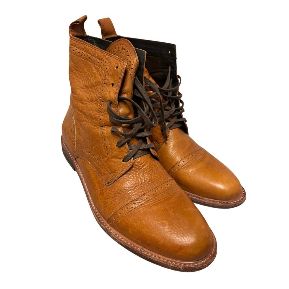 Aldo Cognac Leather Cap Toe Brogue Ankle Boots Lace-Up Dress Boots Men’s 13 - Picture 3 of 7